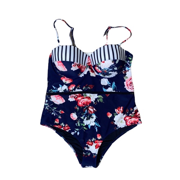 CUPSHE Swimsuit Floral Stripe Push Up One Piece 0X XL 16 18 New - Picture 3 of 8